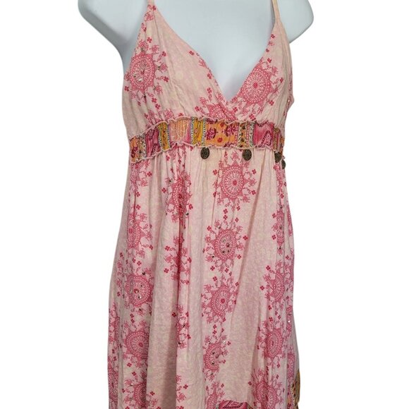 VTG Babydoll Dress Mini Rue21 Floral Medallion Jr M Y2K Coquette Romantic Sequin - Picture 2 of 16